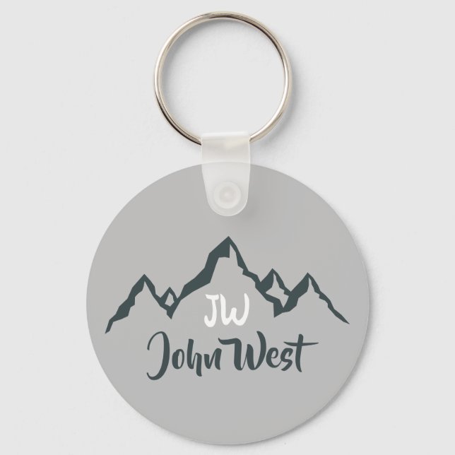 Line drawn mountain range personalizable monogram key ring (Front)