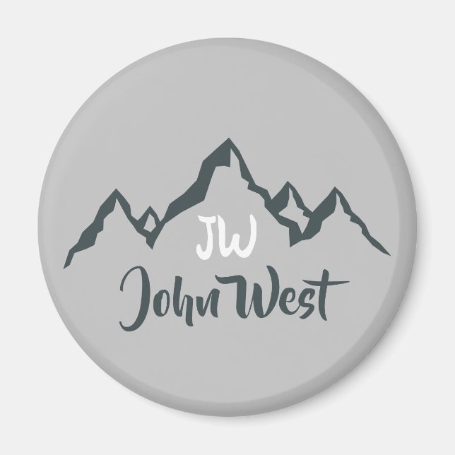 Line drawn mountain range personalizable monogram magnet (Front)