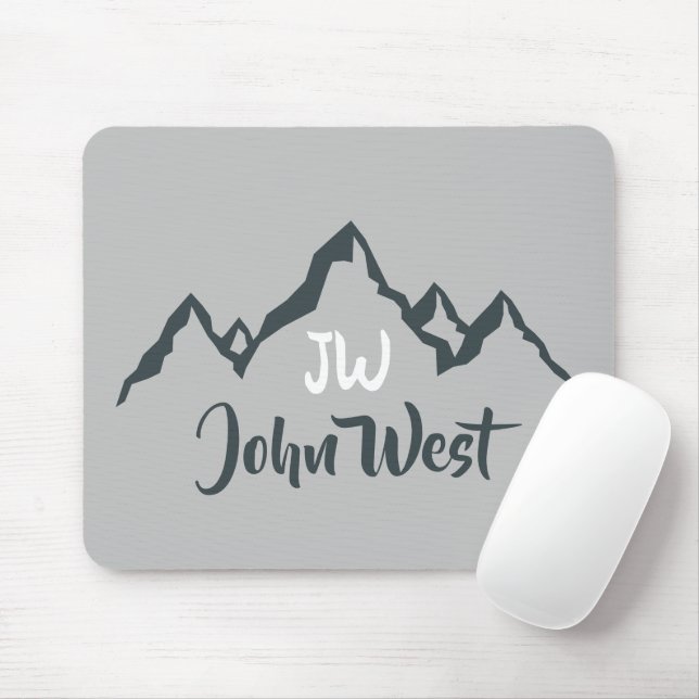 Line drawn mountain range personalizable monogram mouse pad (With Mouse)