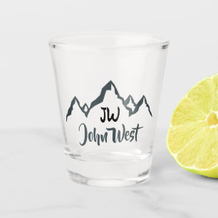 Line drawn mountain range personalizable monogram shot glass