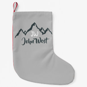 Line drawn mountain range personalizable monogram small christmas stocking
