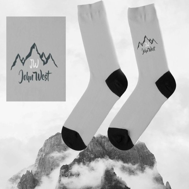 Line drawn mountain range personalizable monogram socks (Creator Uploaded)