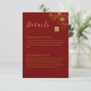 Line floral cherry blossom Chinese wedding details Enclosure Card