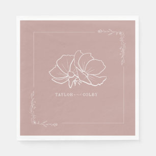 Line Floral Pink Earth Tone Wedding Napkin