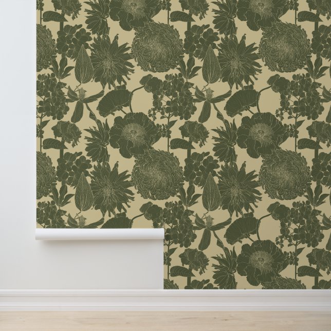 Line garden and tropical flowers. wallpaper (Application)