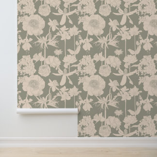 Line garden and tropical flowers. wallpaper