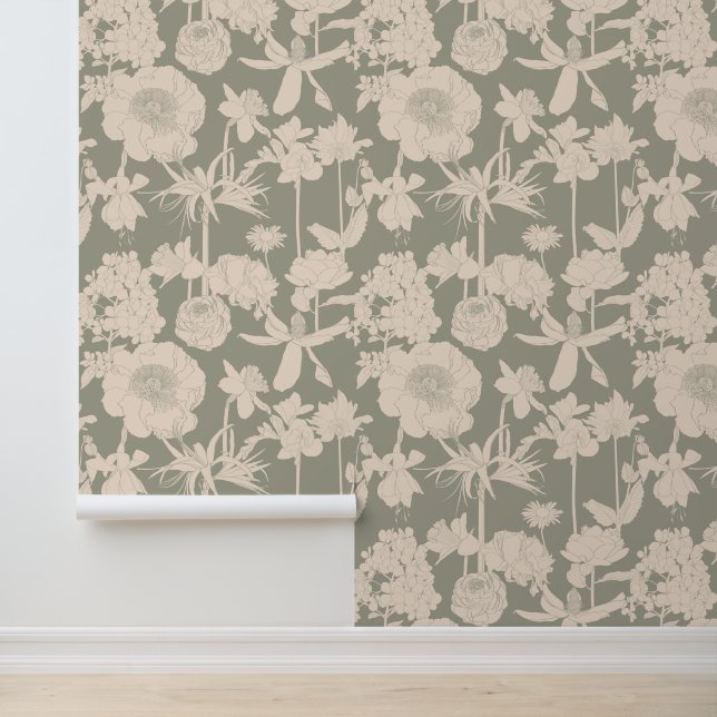 Line garden and tropical flowers. wallpaper (Application)