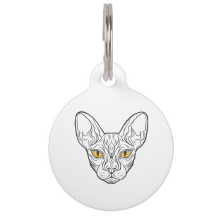 Line head Egyptian  cat - Choose background color Pet Tag