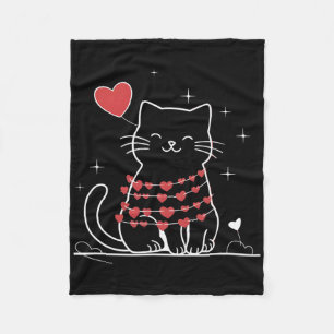 Line Heart Cat Valentines Day Animal Pet Cat Lover Fleece Blanket