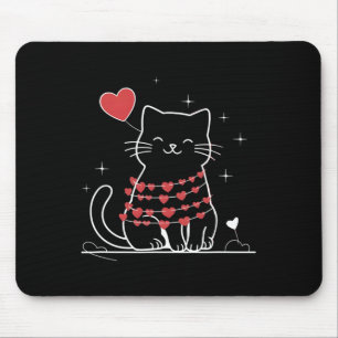 Line Heart Cat Valentines Day Animal Pet Cat Lover Mouse Pad