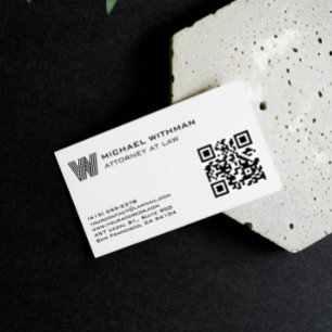 LINE MONOGRAM MASCULINE QR ATTORNEY ACCOUNTANT BUSINESS CARD