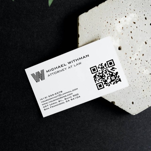 LINE MONOGRAM  MASCULINE QR ATTORNEY ACCOUNTANT BUSINESS CARD (Creator Uploaded)