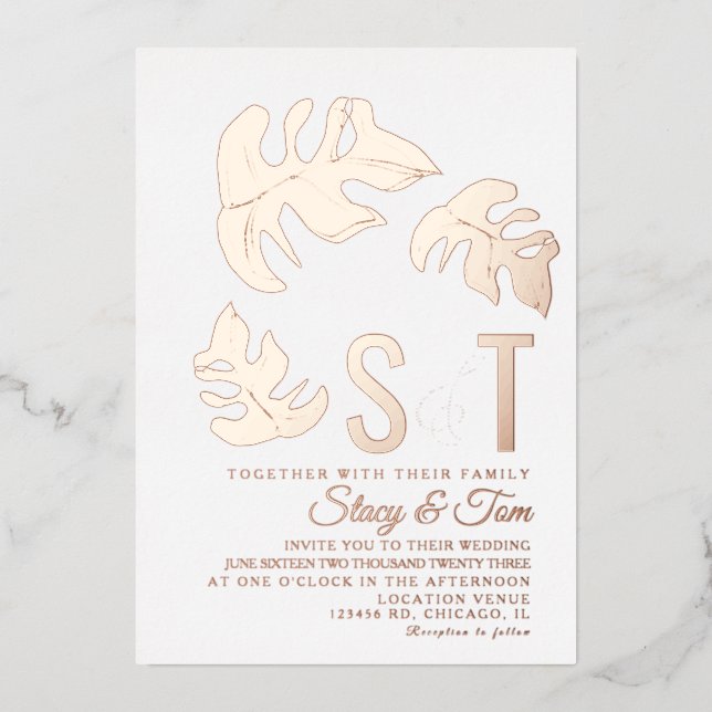 Line Monstera Leaf Wedding Pressed   (Front)