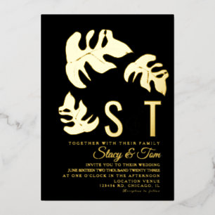 Line Monstera Leaf Wedding Pressed Black