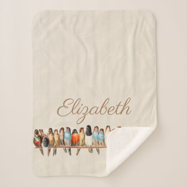 Line of Birds & Dove Sherpa Blanket (Front)