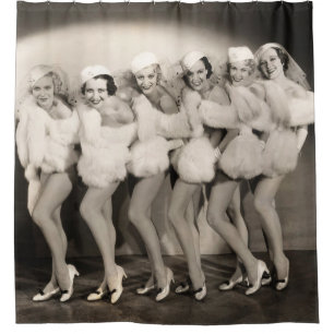 Line of chorus girls in white furvintage, retro, 1 shower curtain