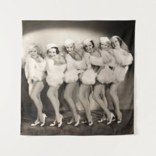 Line of chorus girls in white furvintage, retro, 1 tapestry