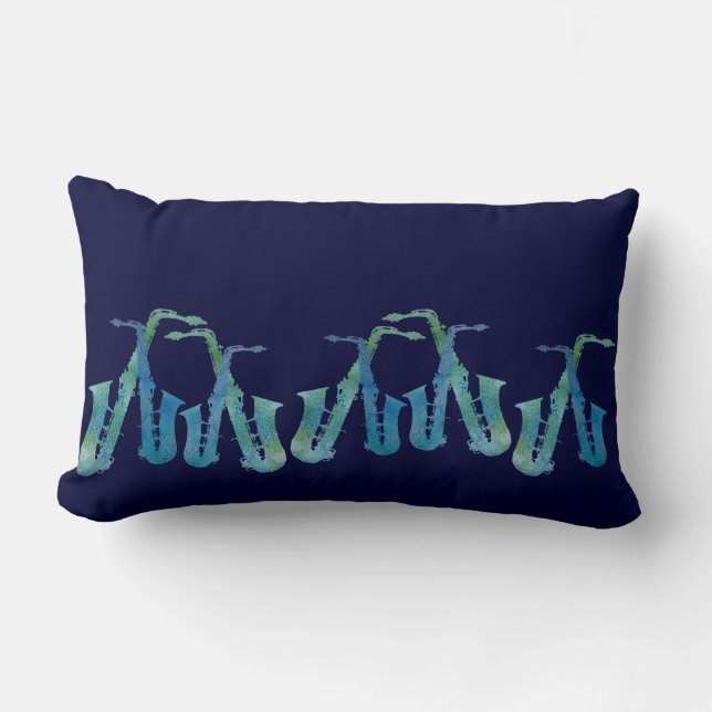Line of Cool Blue Saxophones Lumbar Cushion (Front)