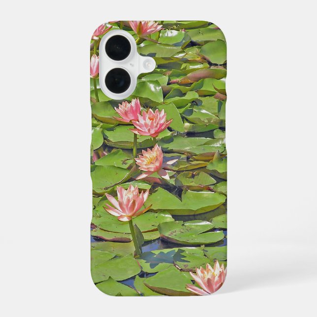 Line of Pink Water Lilies iPhone 16 Case (Back)