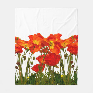 Line of red poppies isolatedart, background, beaut fleece blanket