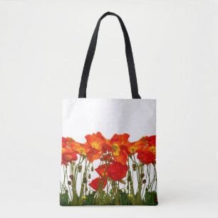 Line of red poppies isolatedart, background, beaut tote bag