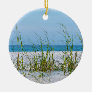 Line Of Sea Oats In White Sand Ceramic Ornament