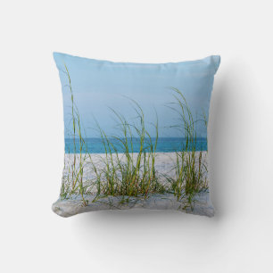 Line Of Sea Oats In White Sand Cushion