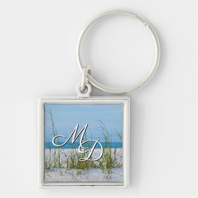 Line Of Sea Oats In White Sand Square Keychain (Front)