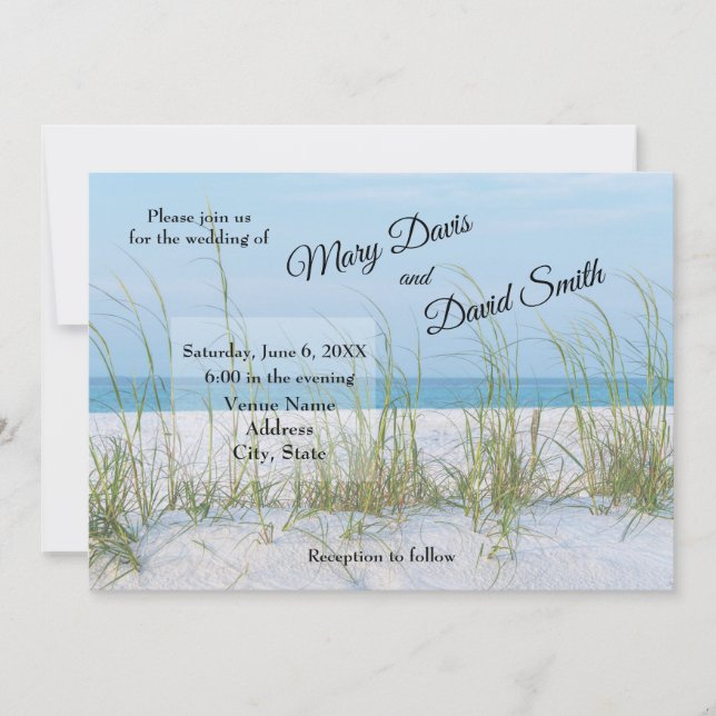 Line Of Sea Oats In White Sand Wedding Invitation (Front)