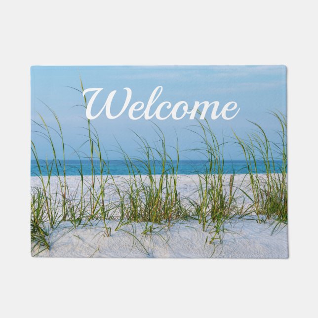 Line of Sea Oats In White Sand Welcome Doormat (Front)