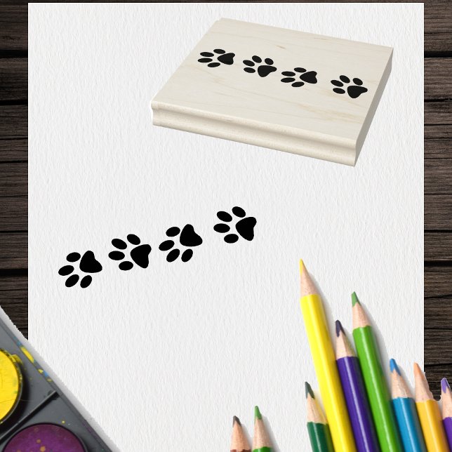 Line of solid Cat Paw prints  Rubber Stamp (Line of solid cat paw prints on craft art rubber stamp.)