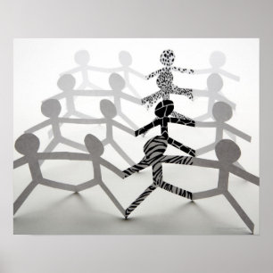 Line of white paper chain dolls poster