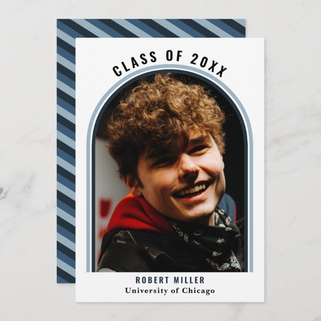 Linear Blue Arch Photo Graduation Announcement (Front/Back)