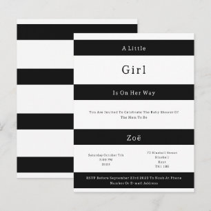 Linear Chic Black And White Stripes Baby Invite Postcard