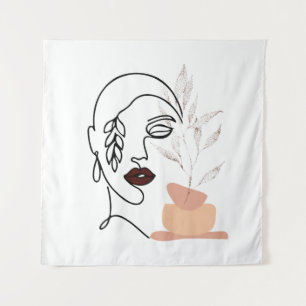 Linear female beauty simple face botanical element tapestry