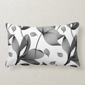 Linear lily flower in black and white pattern lumbar cushion