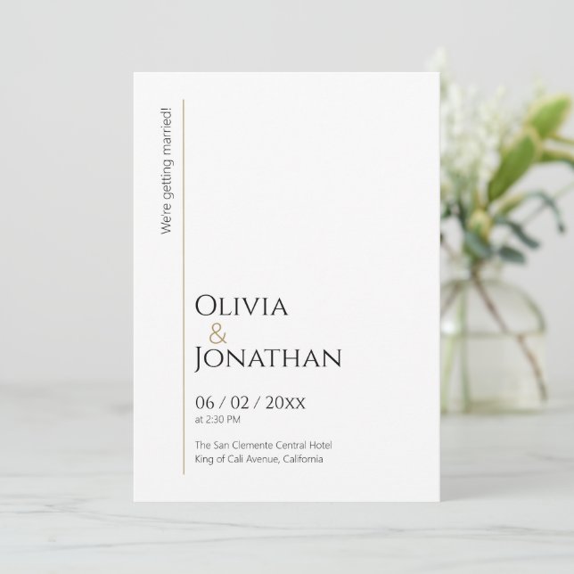 Linear Minimalist White Wedding Invitation (Standing Front)