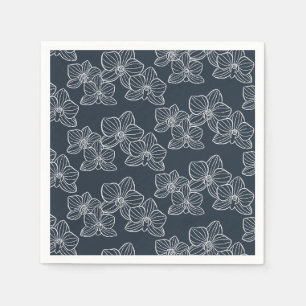 Linear Orchid Chic Botanical Floral Dark Navy Napkin