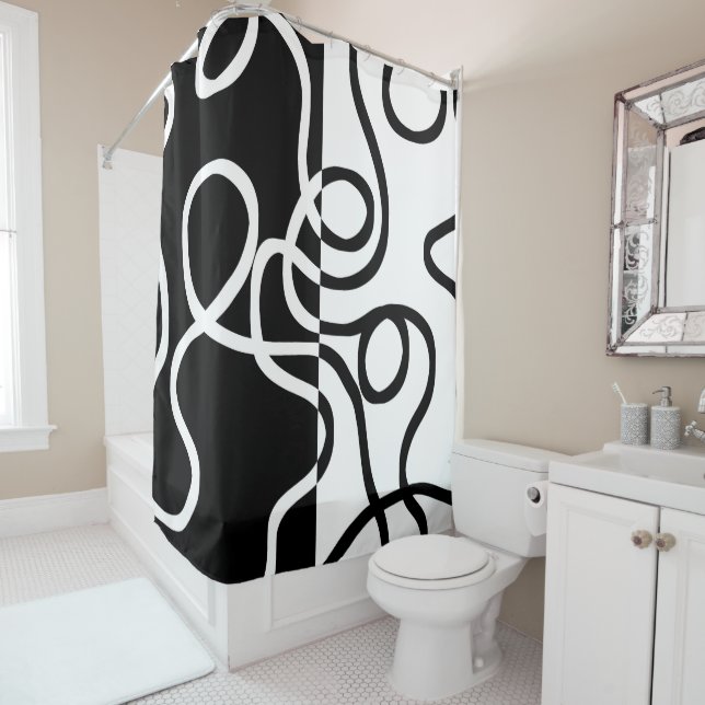Linear Persuasion I: Abstract Black & White Shower Curtain (In Situ)