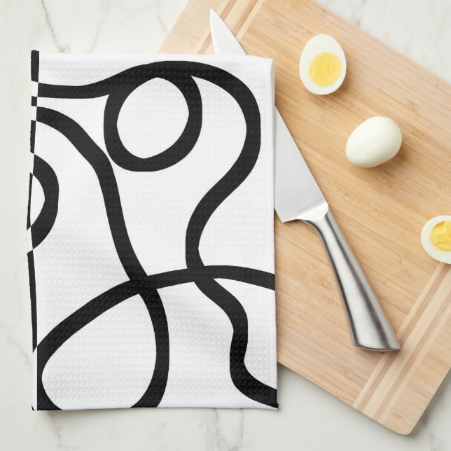 Linear Persuasion I: Abstract Black & White Tea Towel (Quarter Fold)