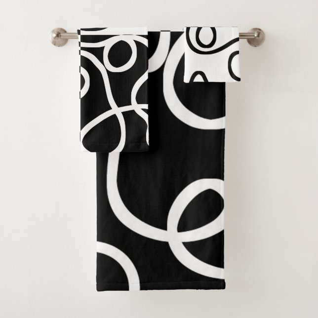 Linear Persuasion II: Abstract Black & White Bath Towel Set (Insitu)