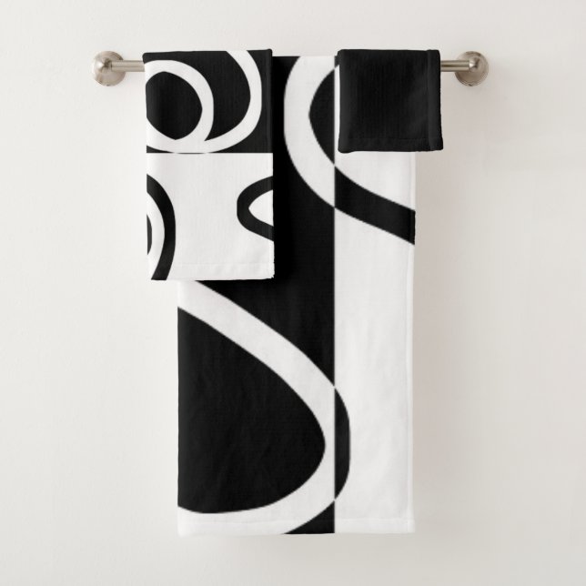 Linear Persuasion II: Abstract Black & White Bath Towel Set (Insitu)