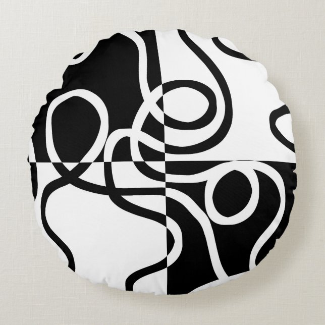 Linear Persuasion II: Abstract Black & White Round Cushion (Front)