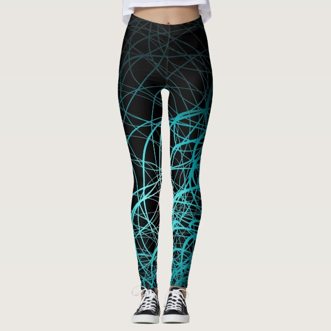 Linear Waves Blue - Leggings (Front)