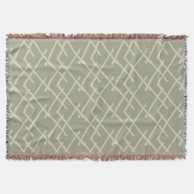 Linear Weave Warm Beige & Moss Throw Blanket (Front)