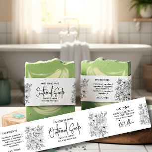 Lineart Floral Homemade Soap belly band label Invitation Belly Band