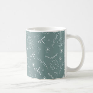 lineart spring flowers pattern coffee mug