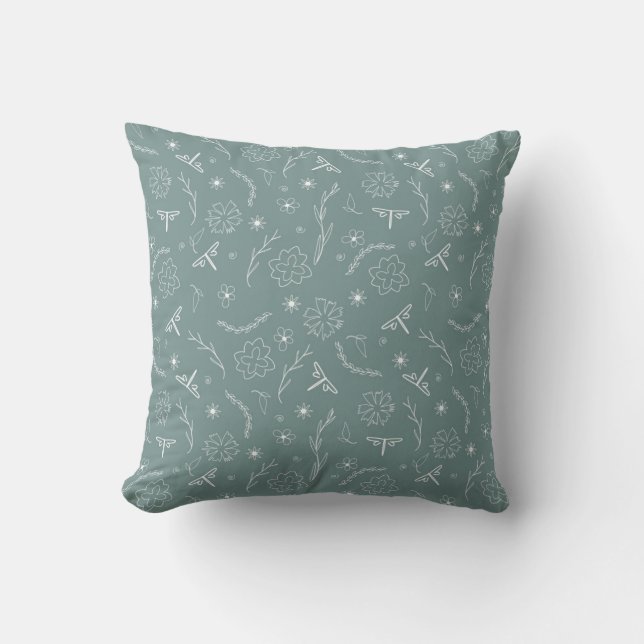 lineart spring flowers pattern cushion (Front)