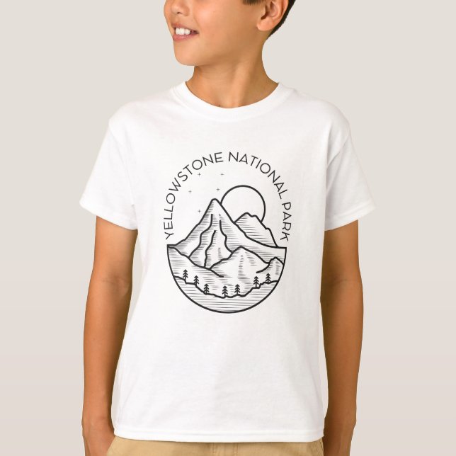 Lineart Yellowstone National Park Camping Hiking T-Shirt (Front)