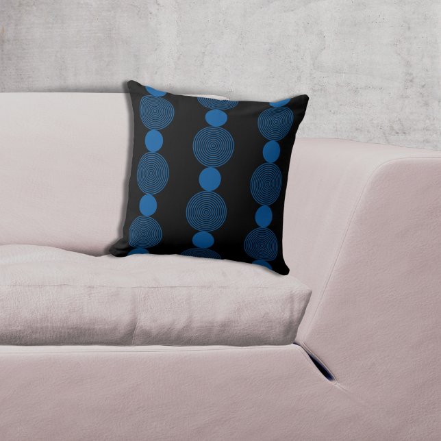 Lined  Black & Blue Circle Pattern Cushion (Lined Black & Blue Circle Pattern Throw Pillow)